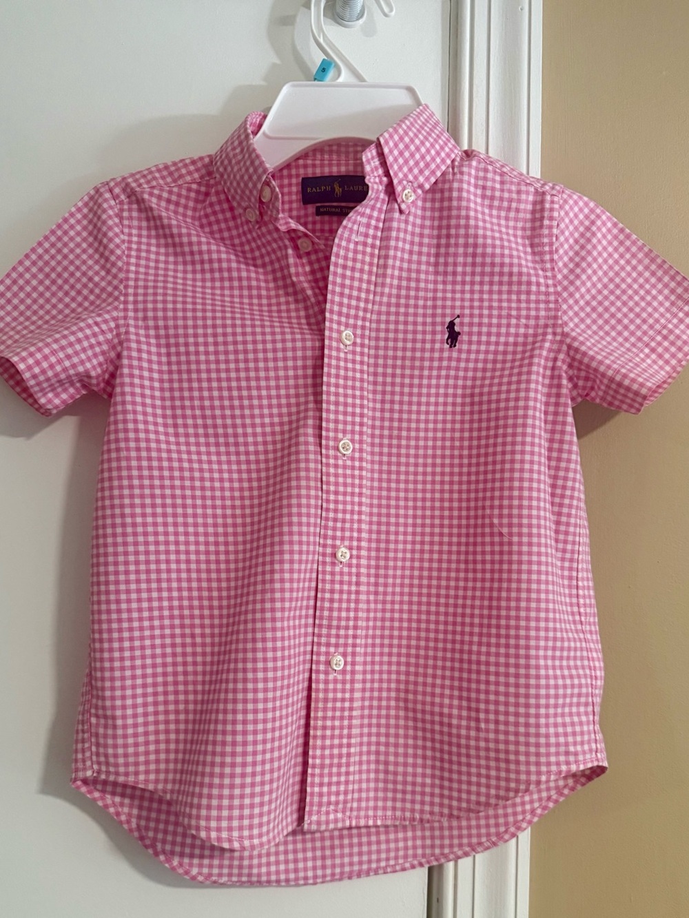 Ralph Lauren Pink Gingham Short-Sleeve Button-Down Shirt